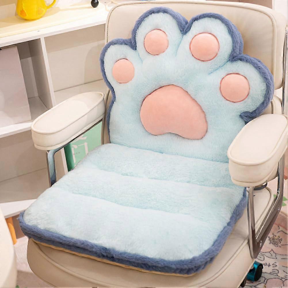 Cat Paw Chair Cushion with Ergonomic Back Support, Plush Comfort and NonSlip Straps  Blue
