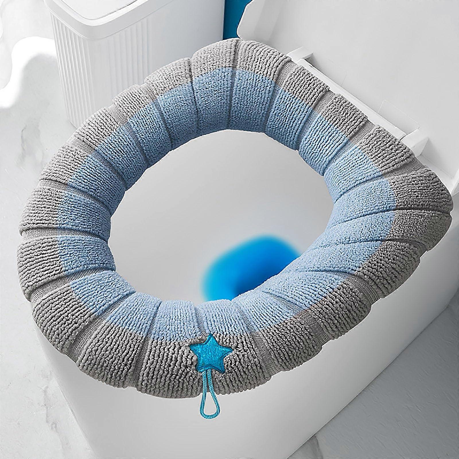 Soft Warm Heated Toilet Seat Cover Cushion with Universal Elastic Fit and Washable Fabric, Blue