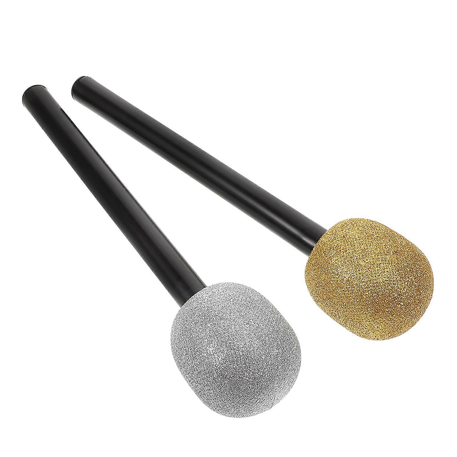 Fake Microphone 2Pcs Microphone Shape Singing Prop Bling Plastic Microphone For Disco Stage