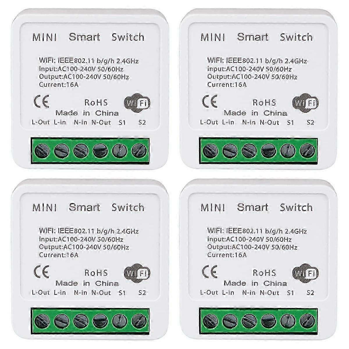 4PCS WiFi Smart Switch Light Switch, APP Remote Control, 2 Way 16A