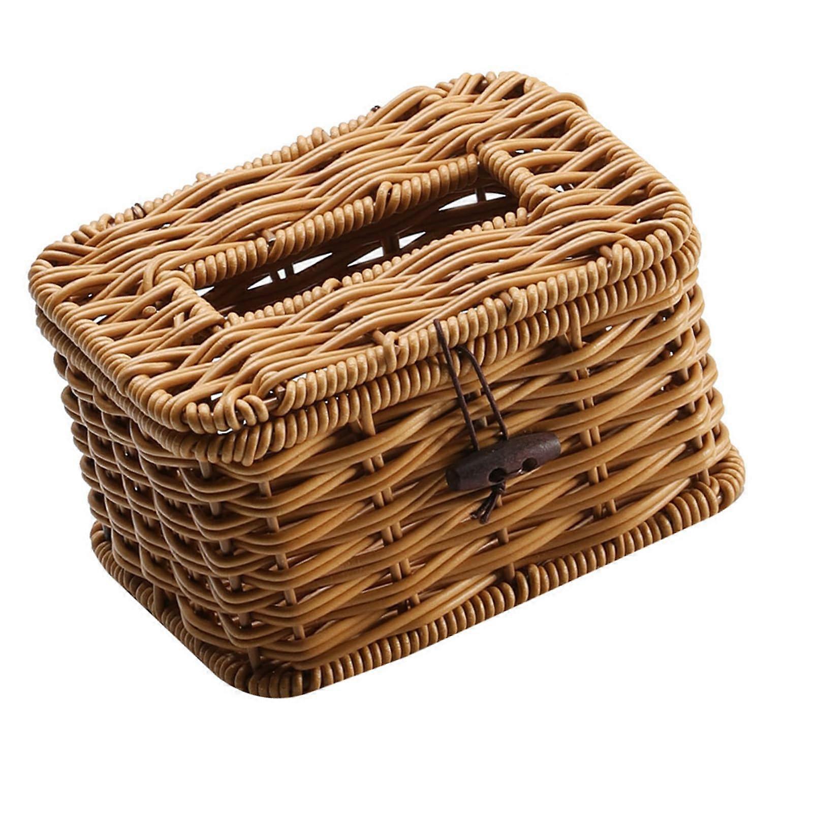 Tissue Box Cover Rattan Woven Rectangular Holder with NonSlip Base for Stylish Home Décor
