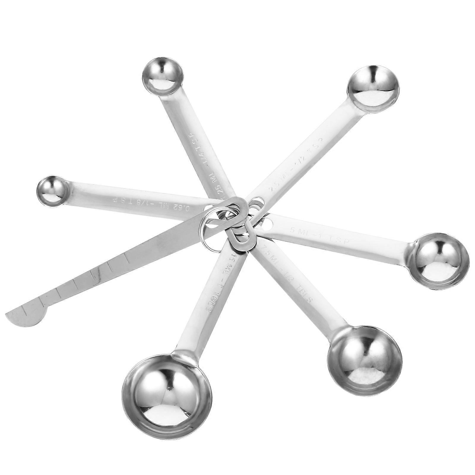 Silver Stainless Steel Measuring Spoons for Kitchen Use 7Pcs Assorted Sizes