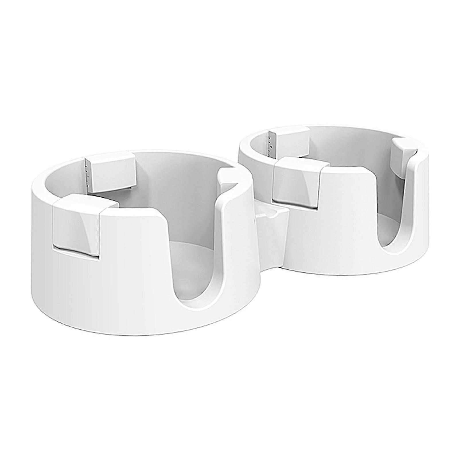 Double Cup Holder for Desk and Bedside with Adjustable Diameter and Waterproof AntiSpill Design White