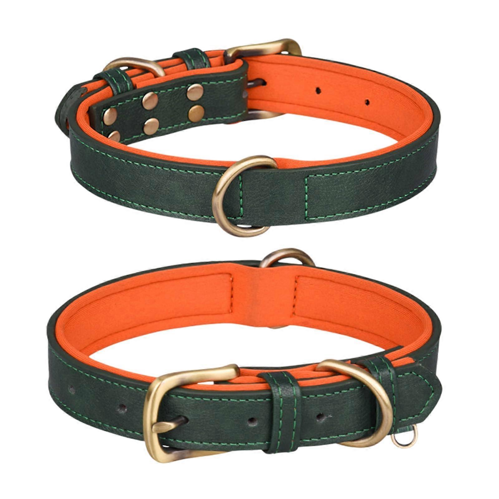 Leather Dog Collar with Engraved Buckle Adjustable Waterproof for Small Medium Large Dogs