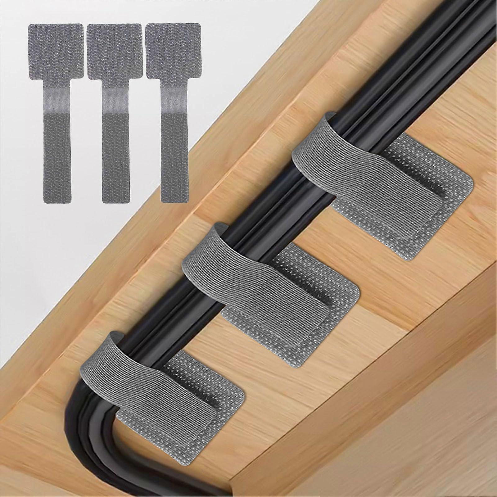 60 Pack Hook and Loop Cable Ties with Adhesive Backing  Reusable Straps for Under Desk Cord Management, Gray