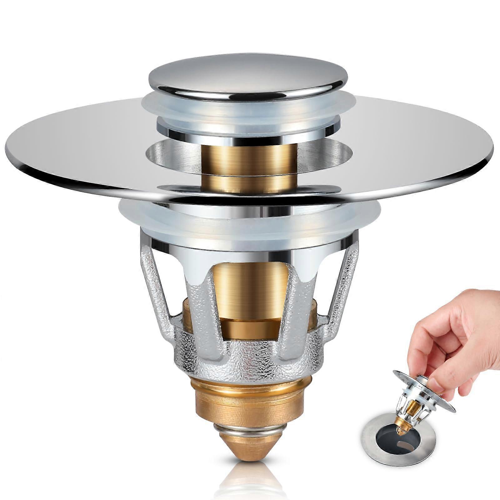 Bathroom Sink Stopper with Strainer, 2 in 1 Chrome Universal Drain Plug, LeakProof RustResistant