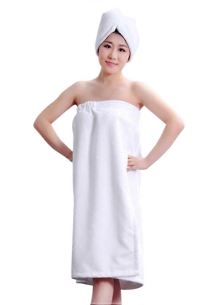 Women's Spa Wrap Towel with Hair Drying Cap, QuickDry Microfiber, Adjustable Fit, White