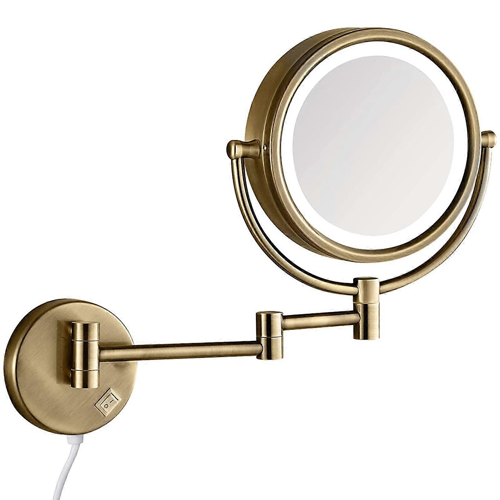 Wall Mounted Lighted Makeup Mirror 7X Magnification Bronze LED DualSided 360° Extendable