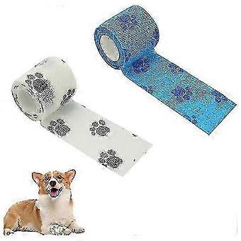 Sapatos de bandagem para cães, bandagem de pata de cão fita não tecida, sapatos de bandagem autoadesivos, sapatos de bricolage para cães Paw-Protection (2PCS, 5cm * 4.5m) branco azul