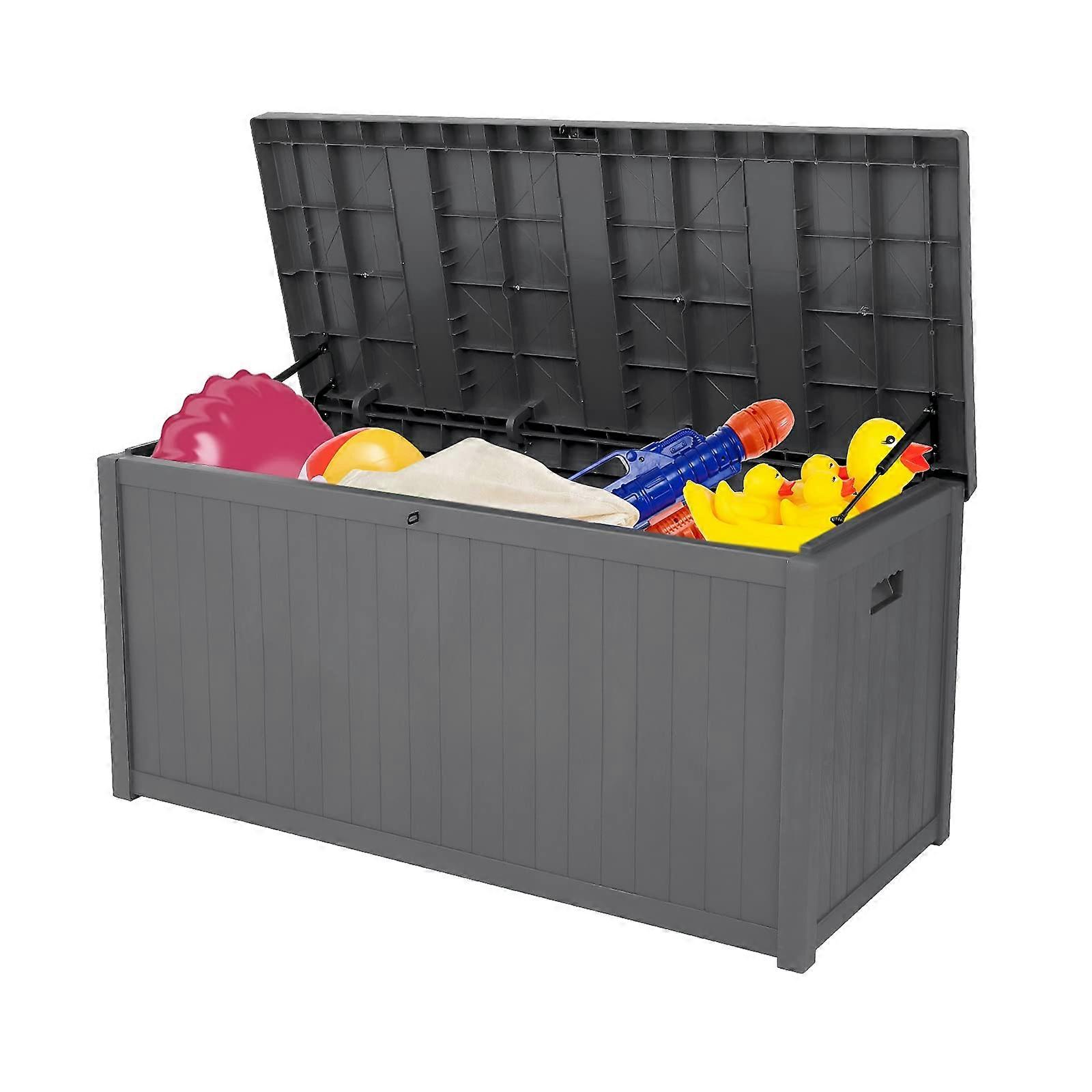 113 Gallon Waterproof Outdoor Deck Storage Box Bench with Lockable Lid and Extra Seating