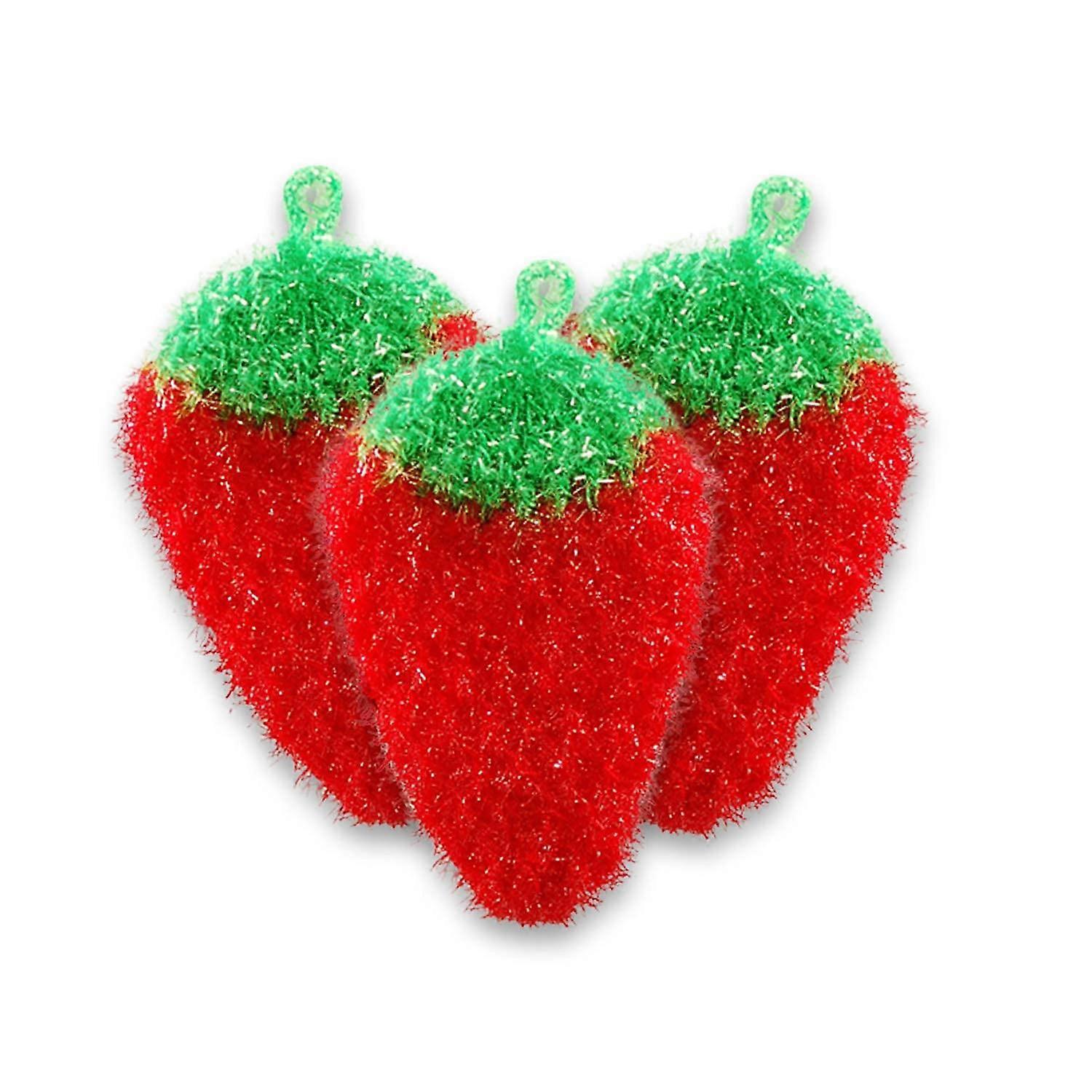 Dish Scrubber Strawberry 3 Pack Ergonomic Design for MultiSurface Kitchen Cleaning