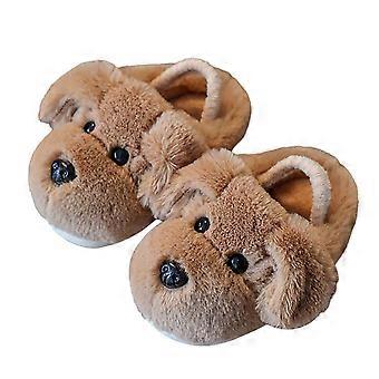 Jongens en meisjes slippers, modieuze nieuwe cartoon slippers in effen kleur, niet-pluche, warme schoenen, trendy vrijetijdslippers voor kinderen, kaki, 2,5-3 jaar