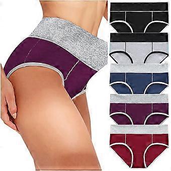 5-delige set damesondergoed van katoen: hoge taille slipjes met volledige dekking, zachte, elastische en ademende slipjes - multipack, diverse kleuren, maat L XL