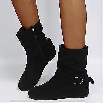 Cowboystiefel für Teenager-Mädchen, Retro-Vintage, schlicht, mit Schnalle und Reißverschluss, lässig, mit innenliegender Erhöhung, niedrigem Absatz, Reißverschluss, kurze Schuhe mit runder Spitze, Herbst/Winter, Größe 9 (43)