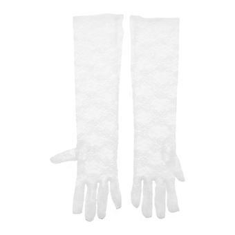 1 Paar weiße Damen-Spitzenhandschuhe: Lange, florale Hochzeitshandschuhe – atmungsaktiv für Brautpartys, Abschlussbälle, Teepartys, Dinnerpartys, Cosplay und Abendveranstaltungen