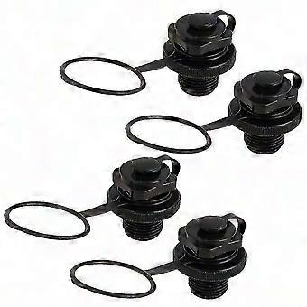 4-Pack Octagonal Inflatable Boat Nozzle, TPU 2-in-1 Screw Valve for Kayak, Raft, Airbed, Mattress (Black)