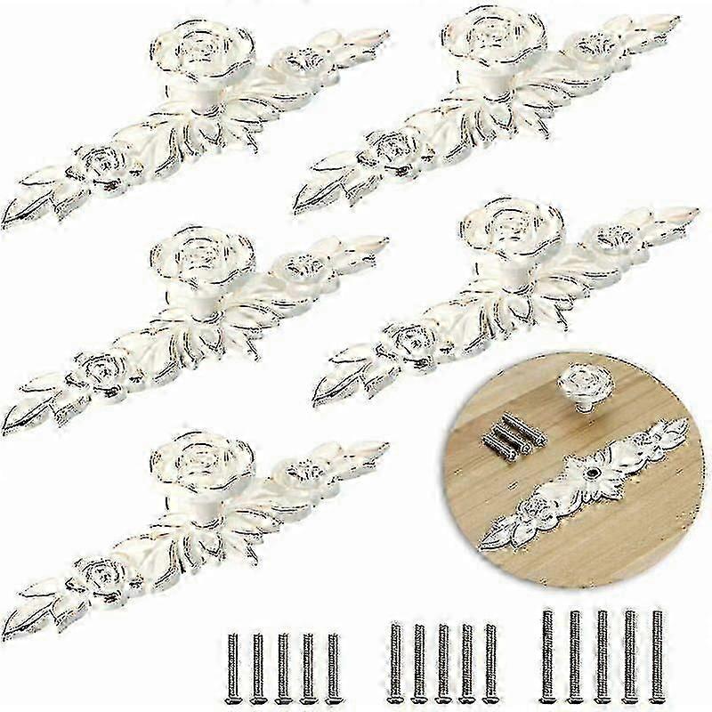 5 leaf cabinet knobs, drawer knobs compatible with vintage cabinets, cupboards etc. (146mm, white)