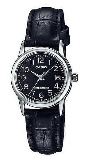 CASIO COLLECTION LADY DATE SILVER, LEATHER - BLACK