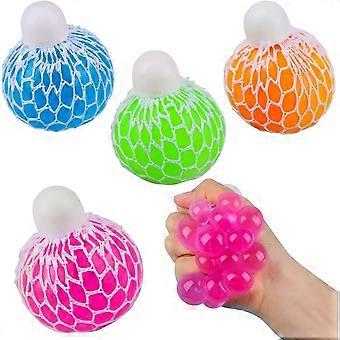 Squeeze Ball with Net, Pack of 4 Squishy Mesh Ball, Squeeze Ball Colourful Stress Ball Fidget Toy, Anti-Stress Toy, for Children and Adults