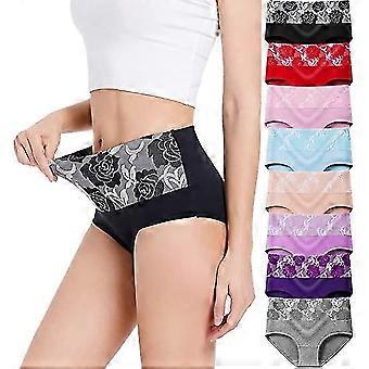8pcs Underwear Cotton High Waist Tummy Control Panties Women's Rose Jacquard Ladies Panty