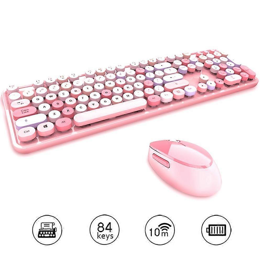 Wireless Bluetooth Keyboard Typewriter Keyboard Compatible with Android, Windows, PC, Suitable for Home-pink mix
