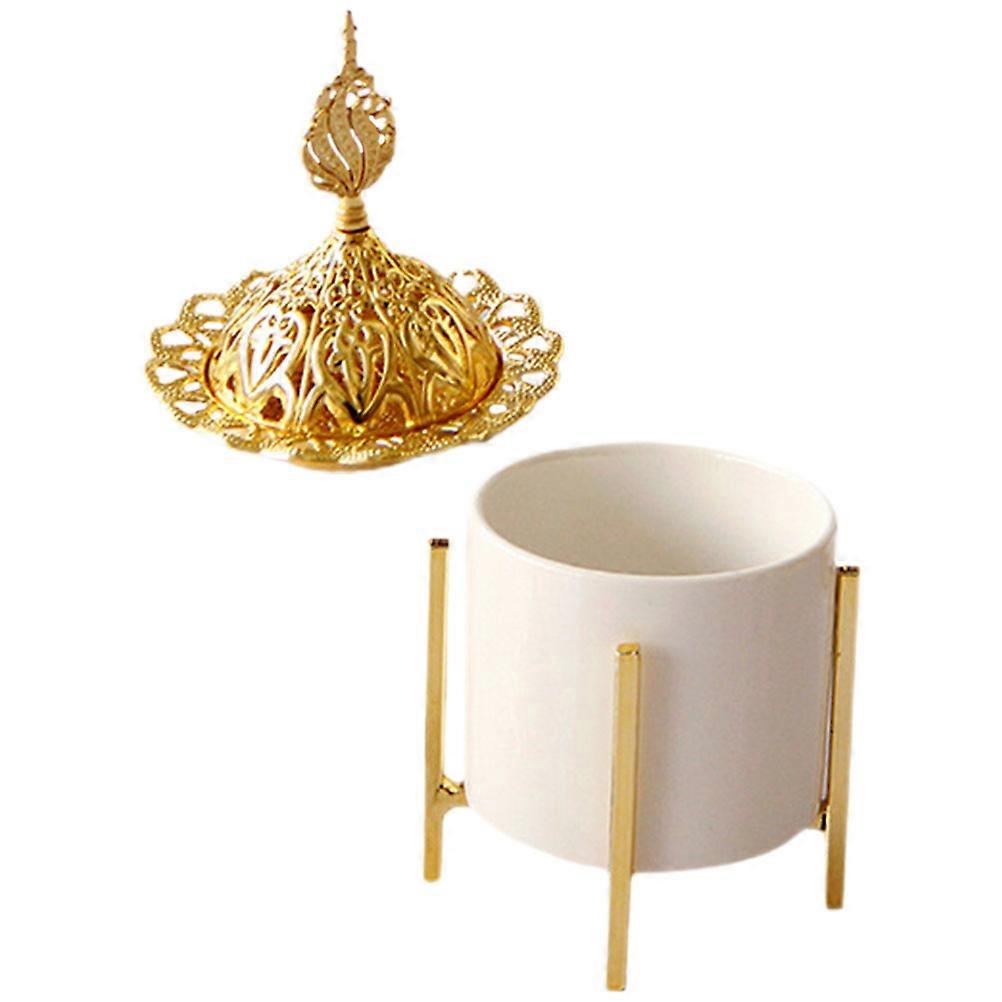 Brûleur d'encens en céramique et métal doré pour aromathérapie, en porcelaine