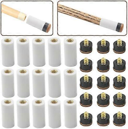Billiard Cue Ferrules with Replaceable Tips, 15 Sets (30pcs)