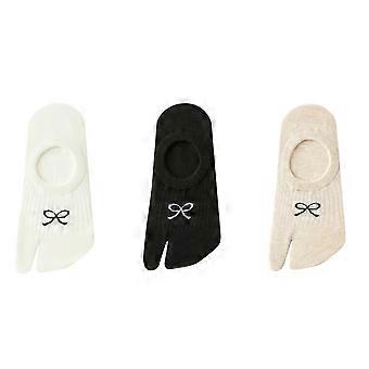 3Pairs Cute Short Tube Two Toe Boat Socks Invisible Breathable Sweet Bow Socks Anti Slip Hosiery Split Toe Ankle Socks Summer