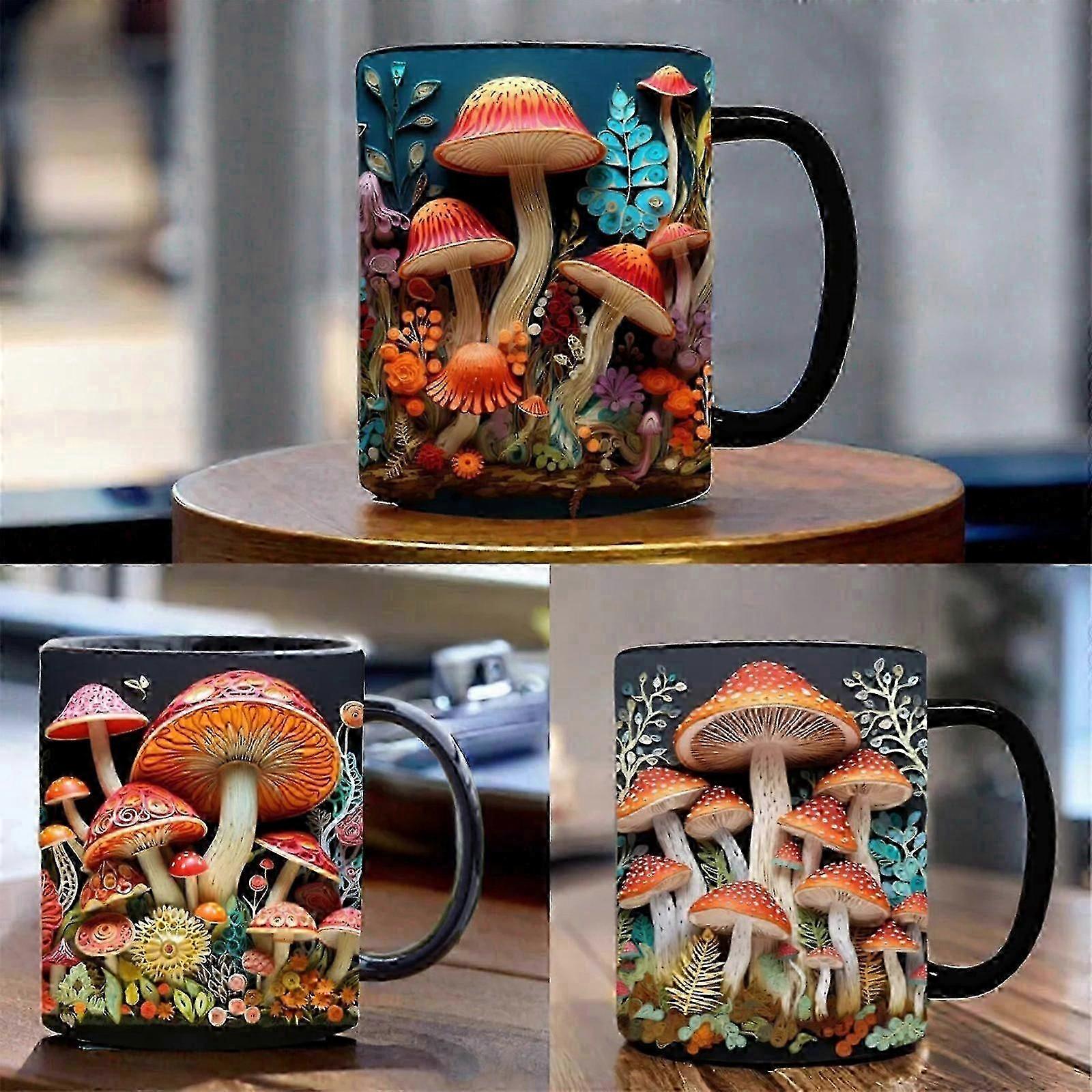 Compact Starry Ceramic Mug 3D Mushroom