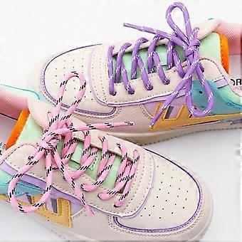 1 Pair Round Dot Spiral Pattern Retro Color Block Sneaker Shoelaces German Training Shoe Laces - New Style