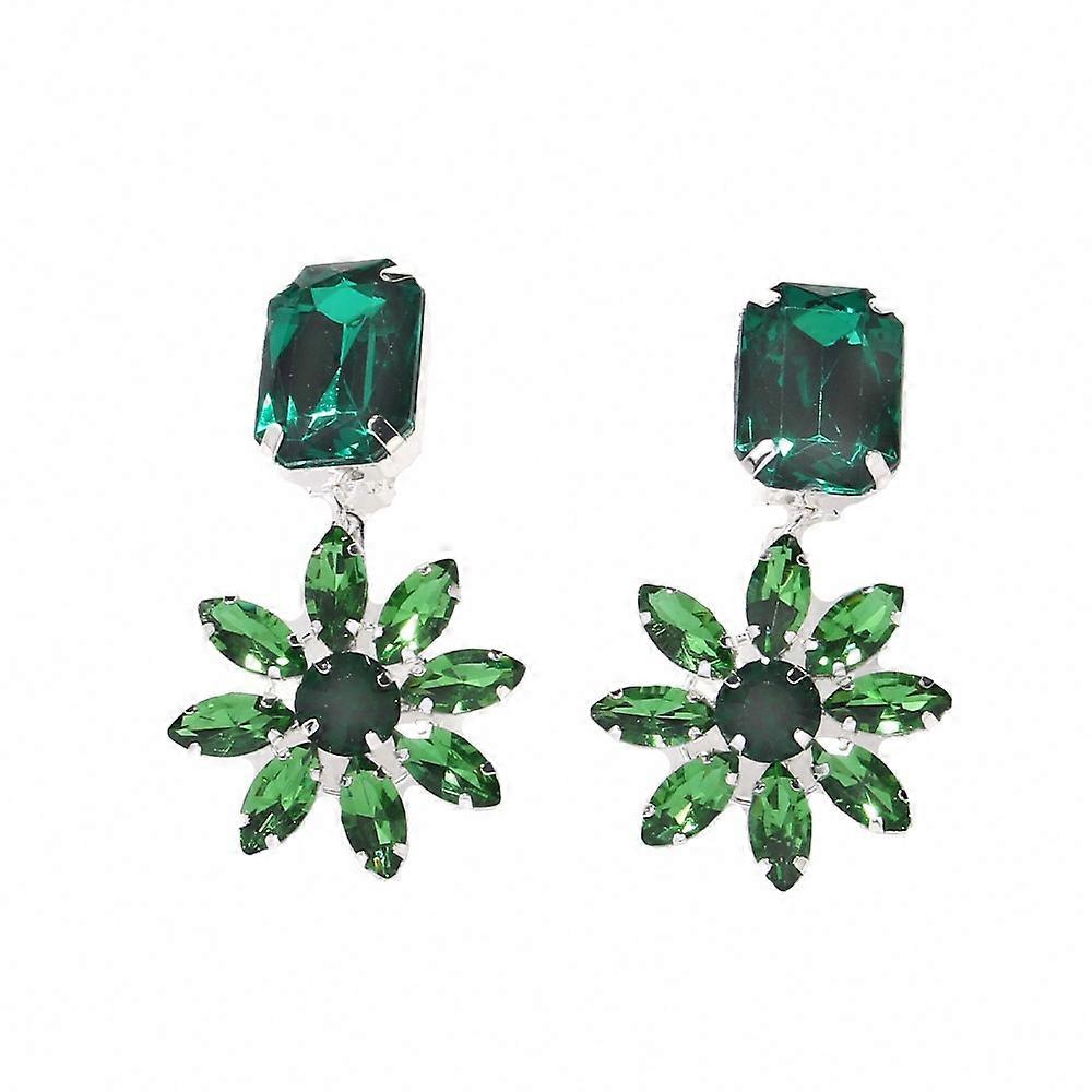 Simple Green Floral Rhinestone Earrings