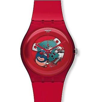 Swatch red lacquered watch for Unisex Analog Quartz with SUOR101 Silicone bracelet