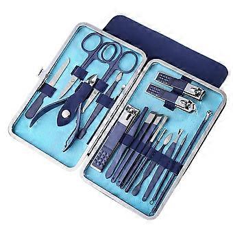 Nail Clippers Set Stainless Steel Manicure Kit with Travel Case 18/12/10/7 Pcs Cool Blue