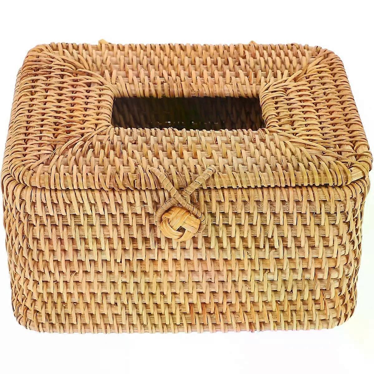 Rattan Tissue Box Holder with Lid, Space Saving
