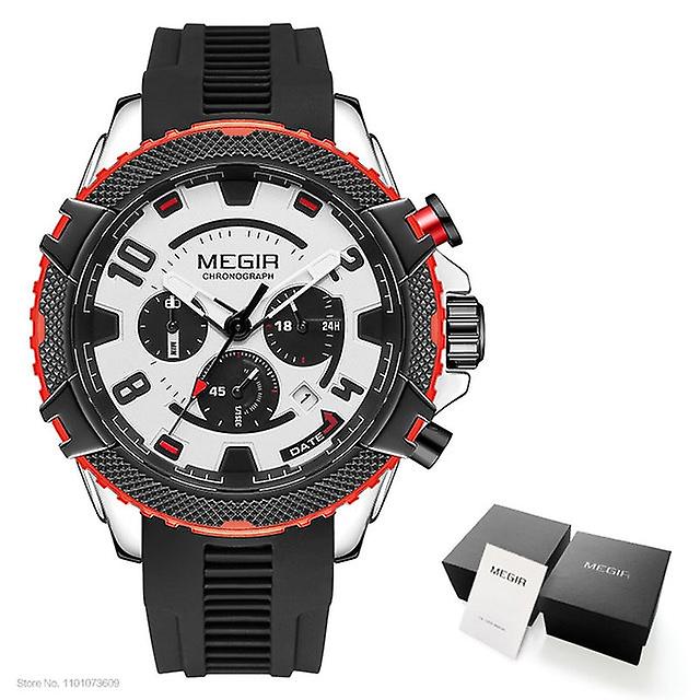 Megir Men's Watches With Calendar Chronograph Fashion Waterproof Sport Quartz Wristwatch With Auto Date 24-hour Indicator Red