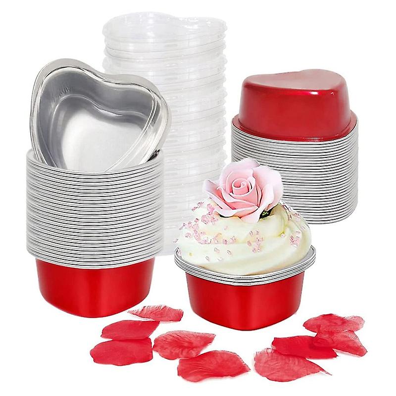 10 Sets 100ml Aluminum Foil Cake Pan Heart Shaped Cupcake Cup With Lids