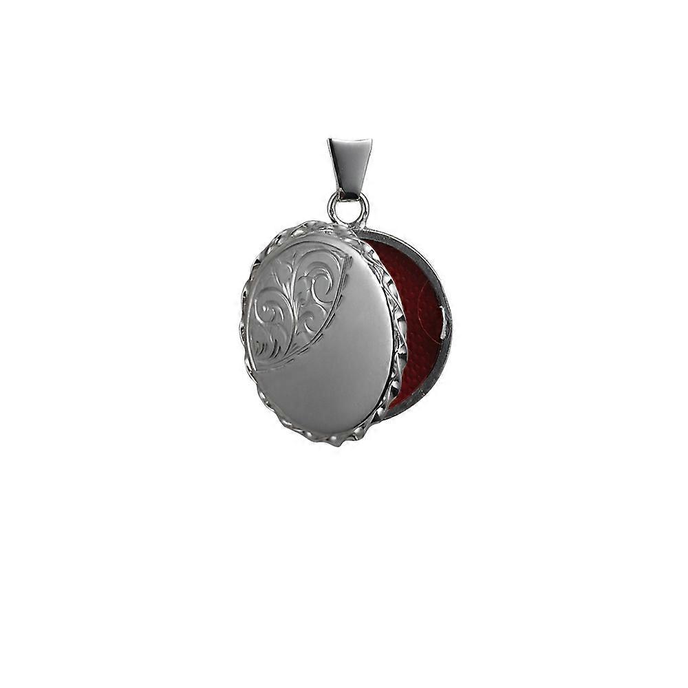 Silver 22mm half hand engraved twisted wire edge flat round Locket