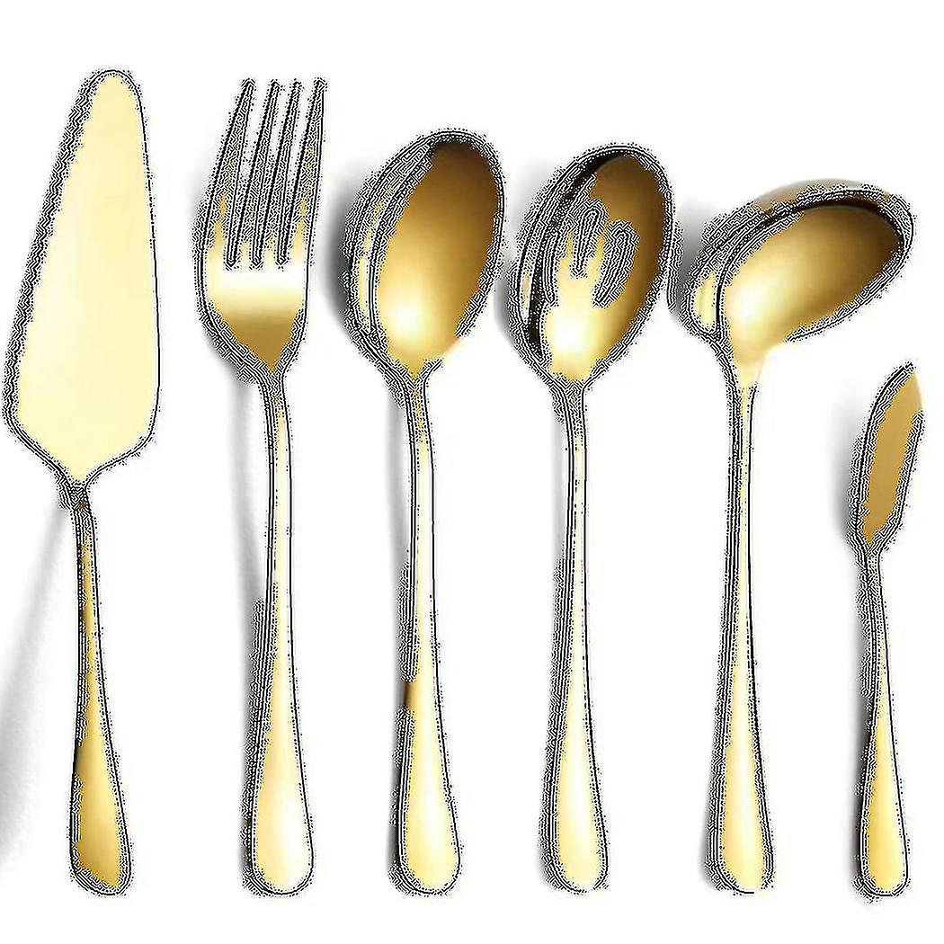 6-piece Serving Flatware Silverware Set, Serving Utensil Set,include Cake Server, Slotted Serving S