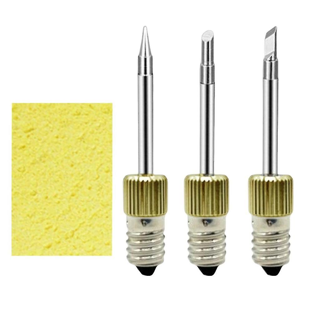 3pcs Welding Soldering Tips Threaded Soldering Head With Cleaning Sponge Soldering Tips For E10 Interface Tool (gold)