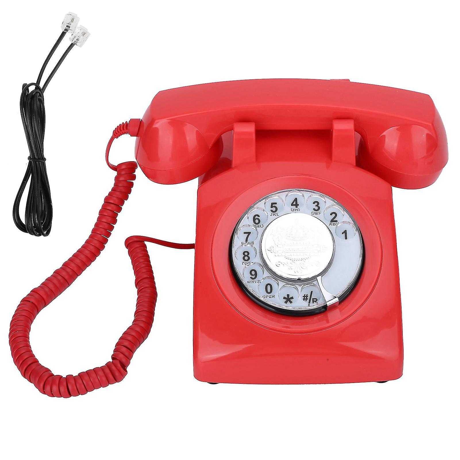 Corded Telephone Landline Fixed Line Dial Phone Retro Vintage Decor For Office Home Bedroomred