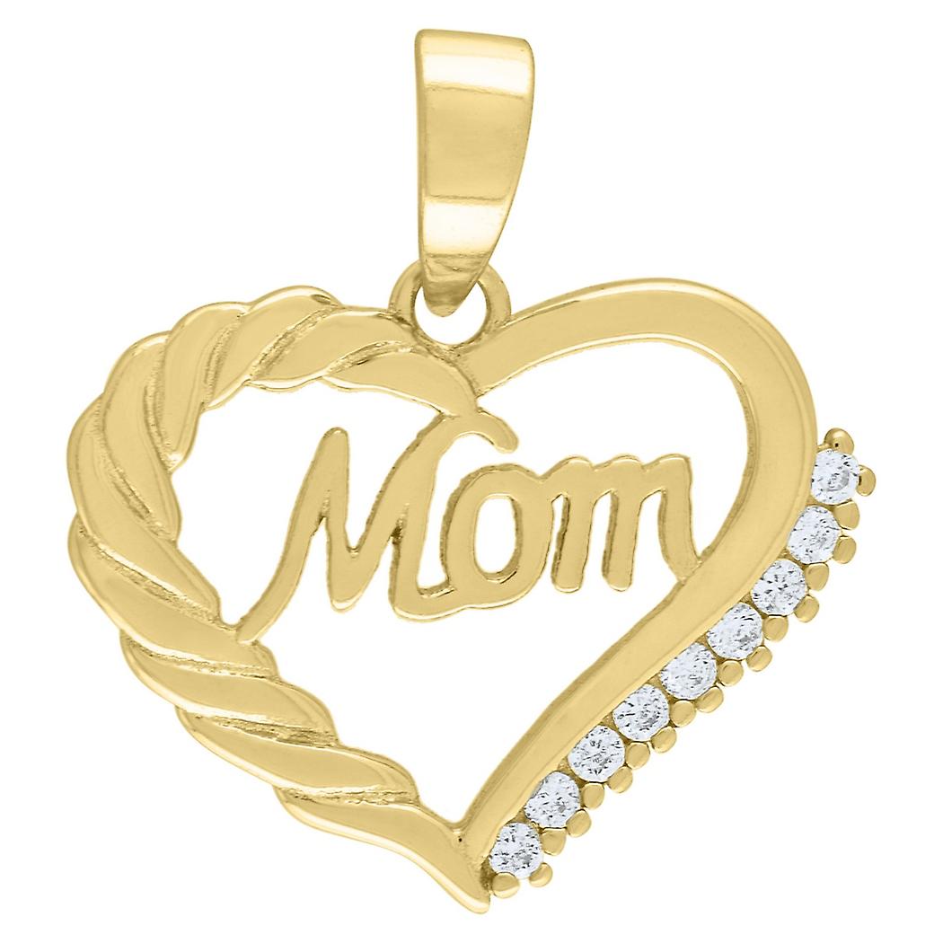 925 Sterling Silver Womens Cubic Zirconia Mom Love Heart Talking Charm Pendant Necklace 21mm Wide-Pendant for Women