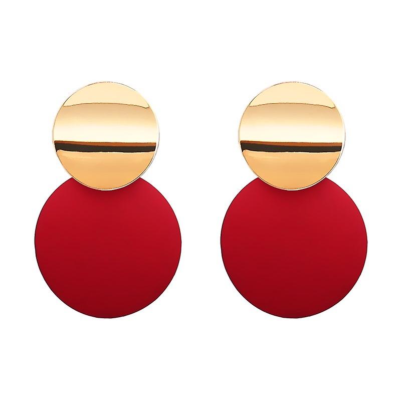 Women earring girl stud ear Drop 9 colors Candy Double Round Metal Drop Charm Trendy Glossy Geometry