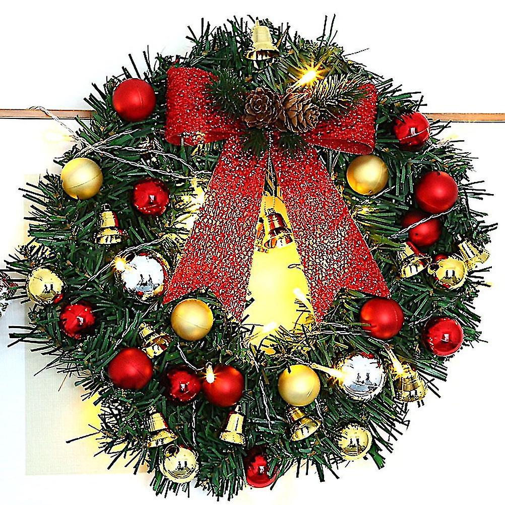 Couronne de Noël avec 20 lumières LED et cloches Guirlande lumineuse de Noël Guirlande lumineuse Branches lumineuses pour salon Cheminée et fenêtres