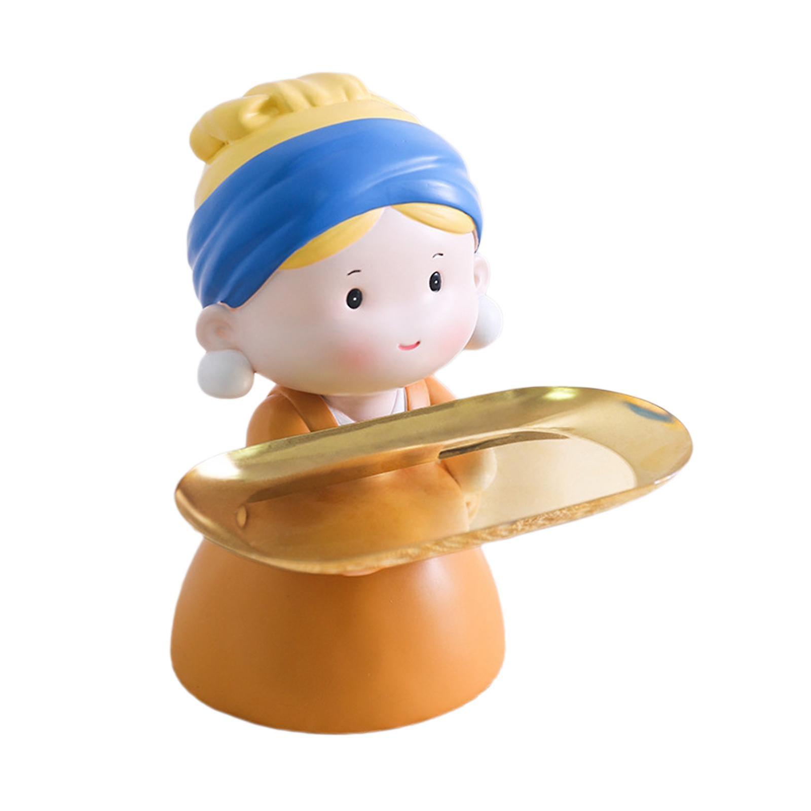 Nordic Girl Figurine Statue Fruit Serving Plate Cosmetic Vanity Tray 18cmx17cmx21cm
