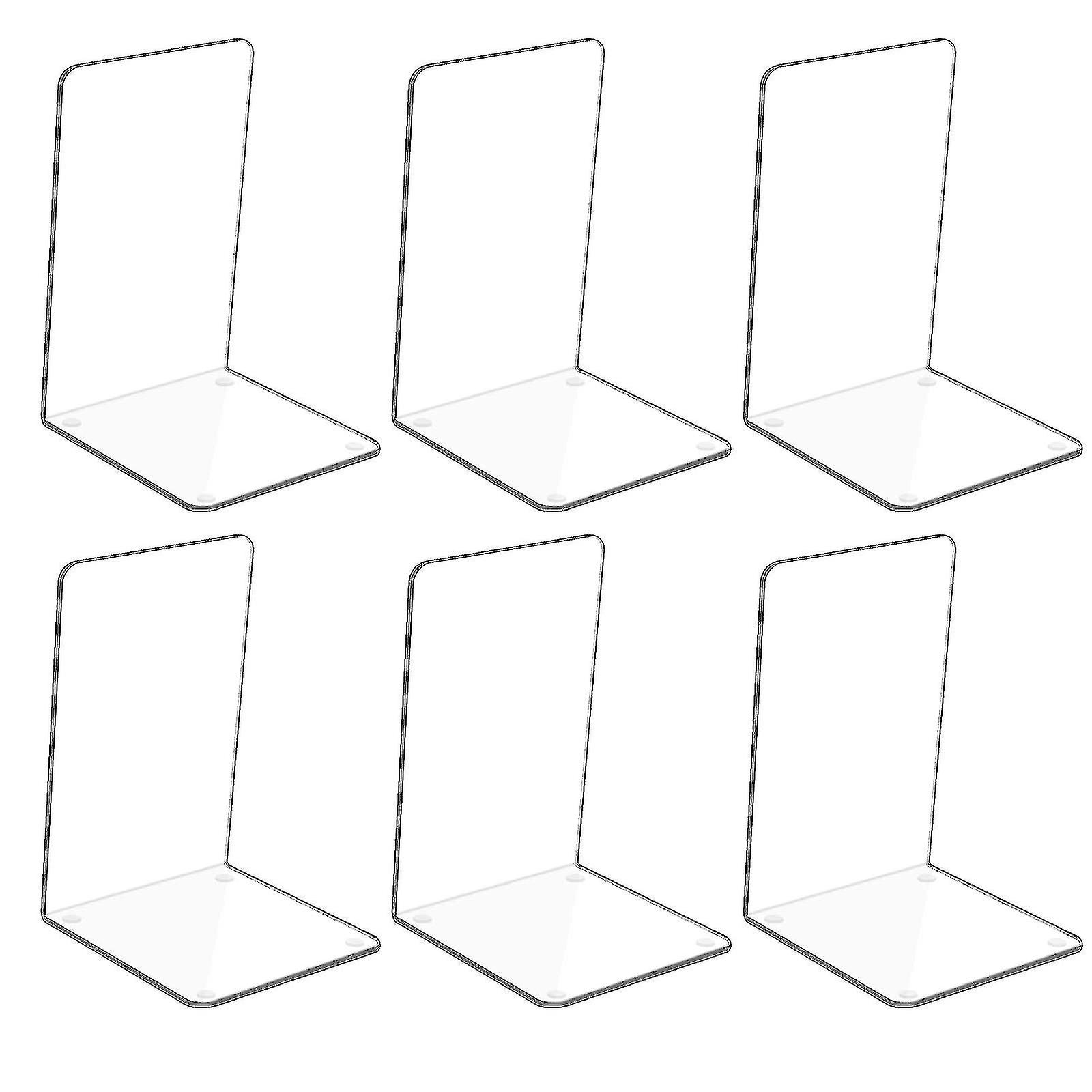 滑り止めステッカー付きの6個の透明アクリルブックエンド、寝室、図書館、オフィス、学校、デスクオーガナイザー用のブックエンド