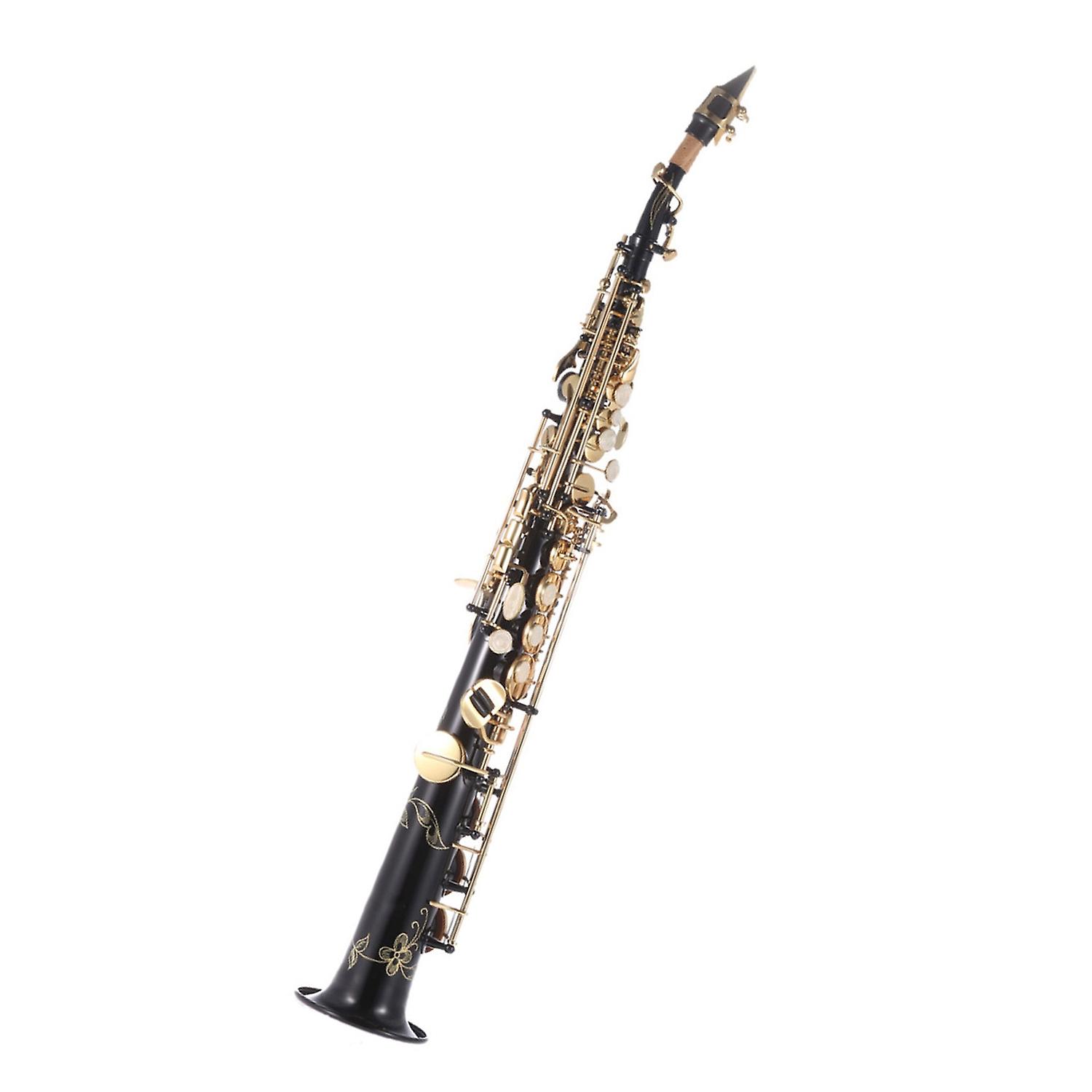 Brass Straight Soprano Sax Saxophone Bb B Flat Woodwind Instrument Natural Shell Key Carve Pattern w