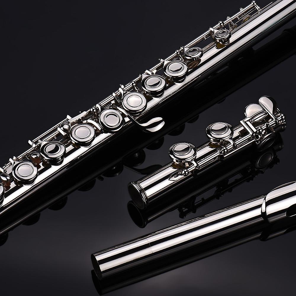 Western Concert Flute Nickel Plated 16 Holes C Key Cupronickel Woodwind Instrument with Cleaning Clo