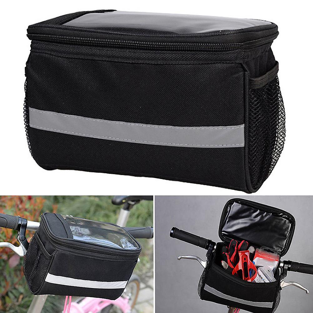 Bike Handlebar Bag with Side Mesh Pocket Transparent Phone Pouch  Front Bag