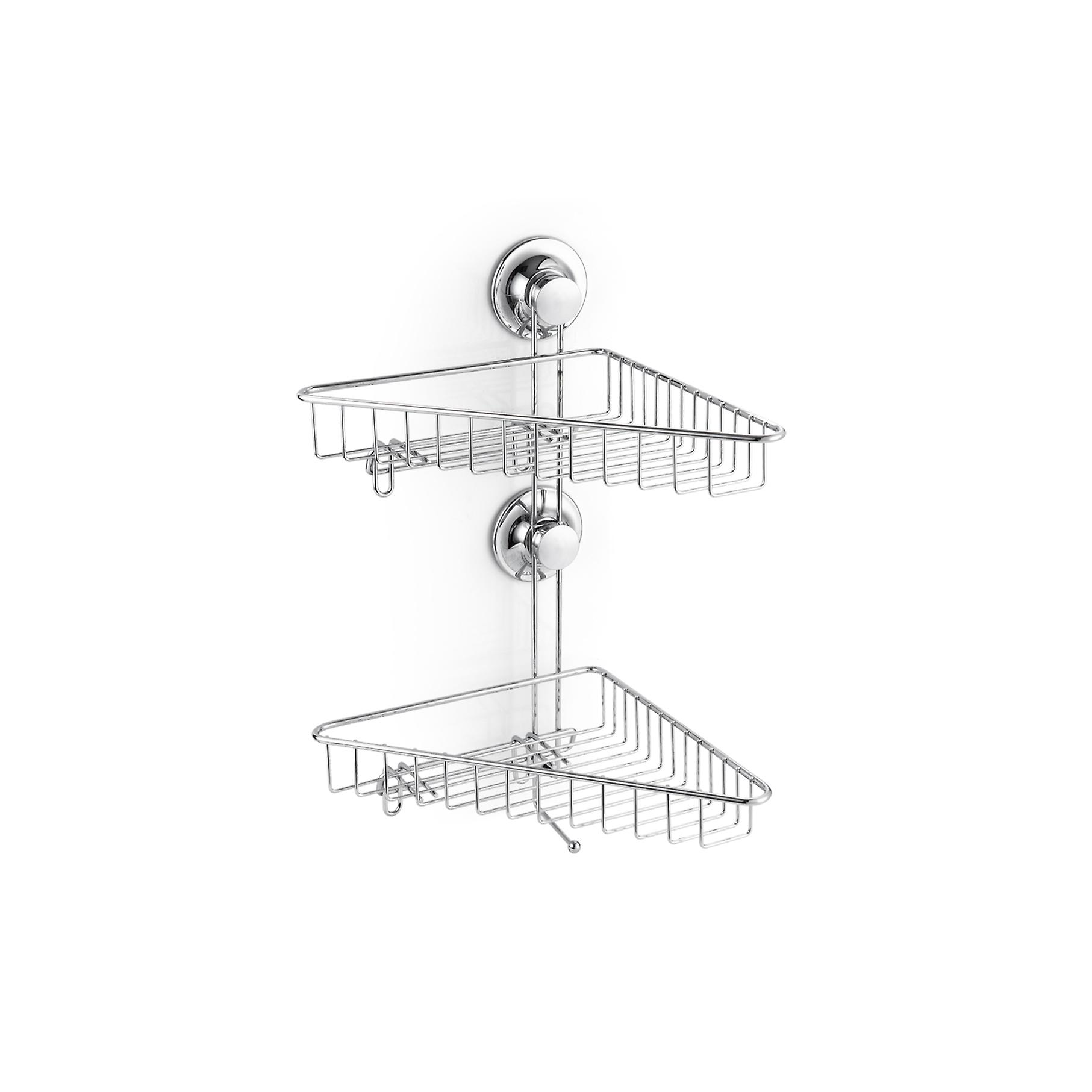 Double Layer Corner Carbon Steel Bathroom Shelf With 2 Suction Cups