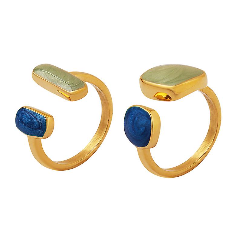 2 pieces open adjustable enamel hand-drip oil ring, titanium steel personalized ring
